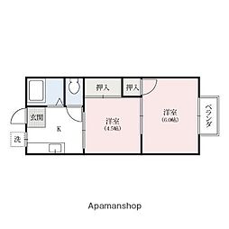 パナハイツ藤 2階2Kの間取り