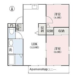 カモミィール今泉 2階2LDKの間取り
