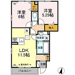 ブライトフォーチュン 1階2LDKの間取り