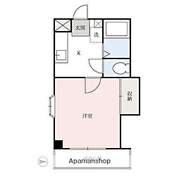 シティーハイツガーネット 3階1Kの間取り