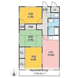 レオ・ドリーム天川 2階3LDKの間取り
