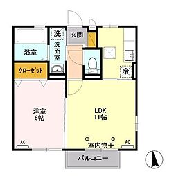 プチアリス 1階1LDKの間取り