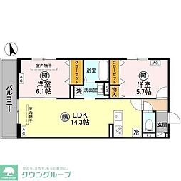 高崎市大橋町アパート 2LDKの間取図画像