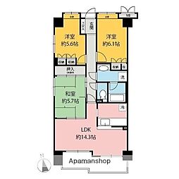 サーパス文京 6階3LDKの間取り