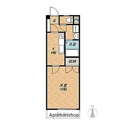 西片貝ハイツ三千鶴 4階1Kの間取り