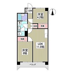 ハイツ荒川 4階2LDKの間取り