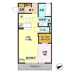 プレシャス高崎 3階1LDKの間取り