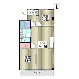 第二サンライフ大嶋 2階2LDKの間取り