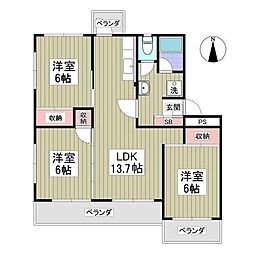 サンハイツ高井 4階3LDKの間取り