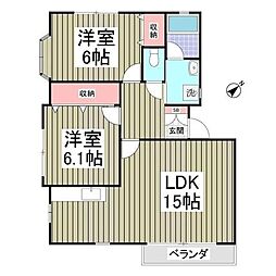井草ハイツＢ 2階2LDKの間取り