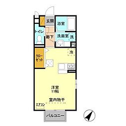 ベルテ 1階ワンルームの間取り