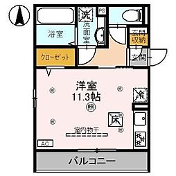 マヌール 1階ワンルームの間取り
