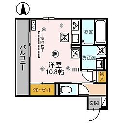 マヌール 1階ワンルームの間取り