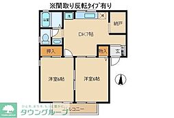 ラ・ボヌールB 2DKの間取図画像