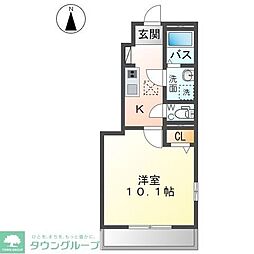 エスポワールB 1Kの間取図画像