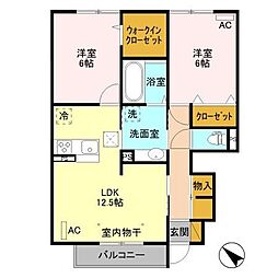 グランテラス山王 1階2LDKの間取り