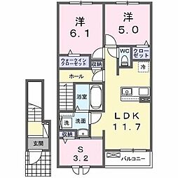 ヒカルサ伊勢崎II 2階2LDKの間取り