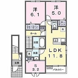 ヒカルサ伊勢崎II 2階2LDKの間取り