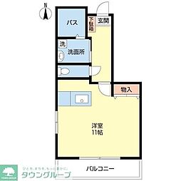グランシャリオＡ 1階ワンルームの間取り
