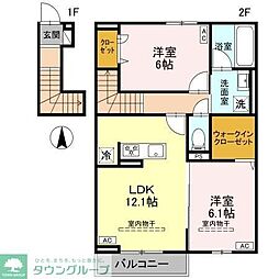 高崎市下之城町アパート 2LDKの間取図画像