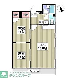 曙町パレス 2DKの間取図画像