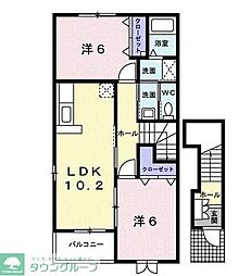 ラフレシール　Ａ 2階2LDKの間取り