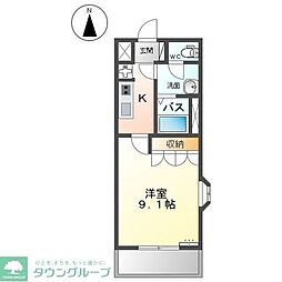 ハッピーオウル 2階1Kの間取り