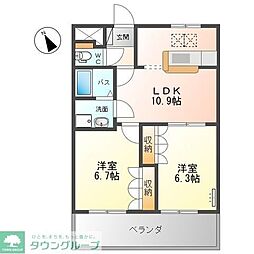 プランドール光円 1階2LDKの間取り