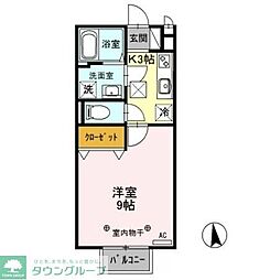 フローラハイツD 1Kの間取図画像