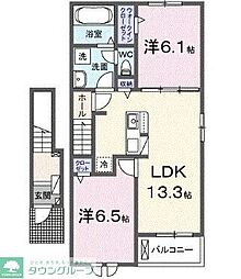 クレイドル下斎田Ａ 2階2LDKの間取り