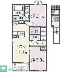サンライズ川久保 2階2LDKの間取り