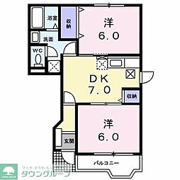 モンテアイレス 1階2DKの間取り