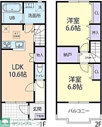 サニーテラス B 2LDKの間取図画像