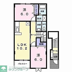 テラス田園Ｂ 2階2LDKの間取り