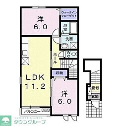 プルメリア　ガーデンＤ 2階2LDKの間取り
