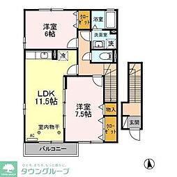 グランメール朝日A 2LDKの間取図画像