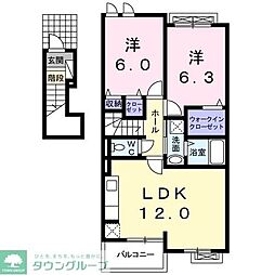 グラン・ソレイユI 2階2LDKの間取り