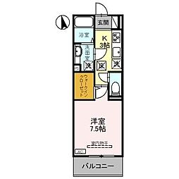 D-ROOM千代田町 2階1Kの間取り