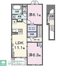 モンテリザイア藤岡　II 2階2LDKの間取り