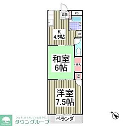 ダイメイパレスI 1階2DKの間取り