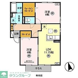 東武小泉線 竜舞駅 徒歩9分の賃貸アパート 1階2LDKの間取り