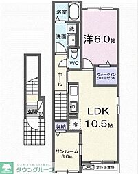 東武伊勢崎線 韮川駅 徒歩20分の賃貸アパート 2階1LDKの間取り