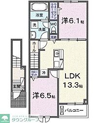 ウィステリアＢ 2階2LDKの間取り