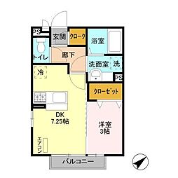 アイビス 2階1DKの間取り