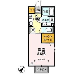 ガーデニア 2階1Kの間取り