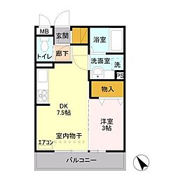 ガーデンハイツリリーフ 2階1DKの間取り