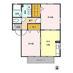 JR両毛線 新前橋駅 徒歩10分の賃貸アパート 1階2DKの間取り