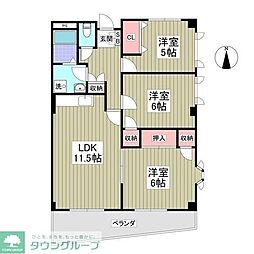 ラ・ディファンスミキ 2階3LDKの間取り