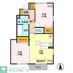 ランプリール　Ｂ 1階2LDKの間取り