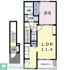 アリエッタI 2階1LDKの間取り
